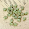 Macro shot of light green vintage bell glass beads with gold trim for DIY jewelry making - Light Green Style (5#)