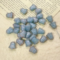 Macro shot of blue Czech glass bell beads with vintage copper stripes for DIY jewelry making - Gray Blue Style (7#)