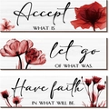 Detail of three-piece wooden wall art set with red floral patterns and inspirational quotes - 30*10*0.5cm / Red Floral - Poplar Wood (Style C)