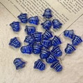Close-up of blue bell-shaped Czech glass beads with gold stripes for DIY jewelry making - Blue Three Lines Style (20#)