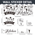 Detailed dimensions of PVC kitchen wall stickers with cutlery and chef hat motifs - Kitchen Bless Slogan (90*30cm) / 90*30cm
