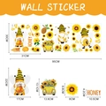 Detail showing dimensions of bee and sunflower wall stickers with gnomes and car motifs - Bee Gnome Sunflower Set (Style A)
