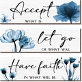 Three-piece farmhouse wall art set with blue floral X-ray prints and quotes - 30*10*0.5cm / Blue Floral - Poplar Wood (Style A)