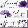 Three-piece farmhouse wall decor set with white wood grain and purple floral art - 30*10*0.5cm / Purple Floral - Poplar Wood (Style B)