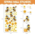 Cartoon bee wall sticker set with sunflowers and honey jar for nursery decor - Colorful Spring Honey Bee (Style E)