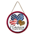 Wooden America Welcome Sign with heart patterns and Land of the Free text on white backdrop - Three Hearts America Style (M24Y50130_Q)