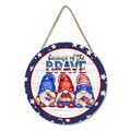 Patriotic wooden gnome welcome sign with American flag theme and Brave typography - Three Gnomes Brave Style (M24Y50132_Q)