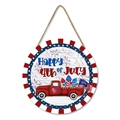Round wooden Fourth of July welcome sign with red truck and fireworks design - Pickup Truck Fireworks Style (M24Y50142_Q)