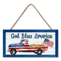 God Bless America wooden welcome sign with truck and sunflower flag design - Pickup Sunflower Style (G)