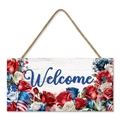 Welcome wooden patriotic door sign with red white blue roses and american flag - Rose Welcome Style (H)