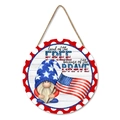 Patriotic wooden gnome welcome sign with American flag and land of the free text - Hat Gnome Free Style (B)