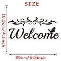Schwarzer Welcome Wandtattoo mit Schmetterling und Blumen, PVC Türaufkleber 25x10.5cm - 25x10.5cm / Welcome Stil (JD5229)