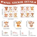 Detailed dimensions of watercolor highland cow wall stickers with floral elements - Tools Set Combo