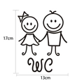 Black cartoon boy and girl WC bathroom door sticker sign, 13x17cm PVC wall decal - 17x13cm