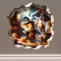 Adesivo murale 3D con topolino carino in cappello da strega per decoro di Halloween - Topo Stregone con Cappello di Zucca (A)