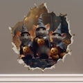 Adesivo murale 3D Halloween con simpatici topi maghi e lanterne di zucca intagliate - Gruppo di Tre Topi Stregoni (C)