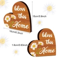 Plaque en bois en forme de cœur avec marguerites et texte 'Bless this Home' - Style Bénédiction Tournesol (Y24Y50296_Q)
