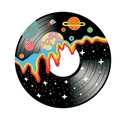 Vinile decorativo da parete retro con pianeti cosmici e striscia colorata fusa - Stile D