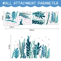 Aquatic green plant wall sticker with blue leaves and pink dots for bathroom decor - 24*23cm*4pcs
