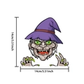 Detailed view of Halloween cartoon witch car sticker with size markings 14x14cm - Witch with Purple Hat Style (UV24Y10348T_T)