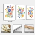 Set of 3 bohemian watercolor floral wall art canvases with wood frames and metal hooks - Hand-painted Watercolor Floral Style (24Y30090)