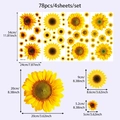 Detailansicht der Sonnenblumen-Fensteraufkleber mit 78 Teilen in verschiedenen Größenmaßen - 24x54cm / Sonnenblumen-Muster