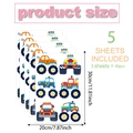 Boho Monster Truck Wandtattoo Set, 5 Blätter mit 30 bunten Cartoon Fahrzeugaufklebern - Monster Truck Stil (8P8016T_T) / 20cm*30cm*1 Blatt