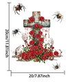 Dettaglio adesivo Halloween con croce RIP, rose rosse e motivi decorativi di ragni - Croce di Halloween