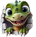 3D cute green baby dinosaur wall sticker with broken wall effect for room decor - Green Dinosaur Emerging from Stone Wall (CK117) / 10.7*12cm