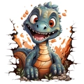 3D wall sticker featuring a cute green cartoon dinosaur breaking through the wall - Teal Dinosaur Art Splatter (CK112) / 11.3*12cm