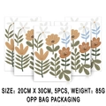 5 Stück Wandaufkleber mit Böhmischen Aquarellblumen im Format 20x30cm für die Wohnung - Erdtöne Illustration Blumen (UV5T8015T_T) / 20x30cm