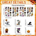Detailed view of Halloween PVC stickers set showing 52 cartoon patterns and dimensions - Halloween Cartoon Style / Multi-piece Set
