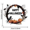 Halloween wreath PVC sticker with bats and pumpkin, 32x27cm festive wall decal - Pumpkin Crow Style (24Y10449)