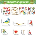 Detailansicht von 36er Set Weihnachts-Vogelaufkleber mit genauen Maßangaben für Wanddeko - Winter Vogel Elemente Set (TBW9538-UV) / 24x24cm