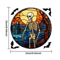 Adesivo per finestra Halloween 24cm con scheletro e castello in stile vetrata - Stile Scheletro al Chiaro di Luna (24Y10463) / 24*24cm