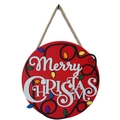 Red wooden Christmas door sign with Merry Christmas text and colorful bulb design - 30*30cm*0.5cm / Red Merry Christmas Style (M80182Q)