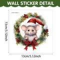 Weihnachtsmaus Wandtattoo im 13cm Stechpalmenkranz für festliche Treppenhausdekoration - Maus Mit Roter Mütze Im Kiefernkranz (UV24Y10508T_T)