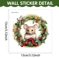Weihnachtsmaus-Aufkleber im Stechpalmenkranz, 5,12 Zoll quadratisches Wandtattoo Deko - Cartoon-Maus Mit Roter Schleife Kranz (UV24Y10509T_T)