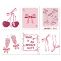 Pink coquette aesthetic poster set featuring bows cherries and motivational wall art prints - 20x25cm / Set of 6 Cards