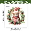 Weihnachts-Wandaufkleber Maus im 13cm Format mit festlichem Kranz und Stechpalme - Maus Mit Gestreifter Mütze Im Stechpalmenkranz (UV24Y10505T_T)