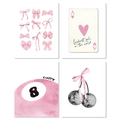 Pink aesthetic wall art set with bow motifs, lucky 8 ball, and disco cherry prints - 20x25cm / Style A