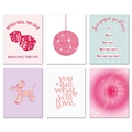 6er-Set rosa nordische Wandposter mit Discokugel- und Kirschschleifen-Designs - 20x25cm / Stil A