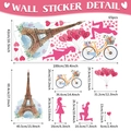 Set di 65 adesivi murali di San Valentino con Torre Eiffel e motivi di bici romantiche - Stile Acquerello Edificio E Bicicletta (TBW9115) / 100x42cm
