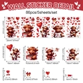 Detailansicht des 86-teiligen Highland Cow Valentinstag Wandtattoo Sets mit Maßen - Cartoon Hochlandrind Stil (10999T_T) / 20x30cm