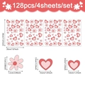 Roze hart en madeliefje muurstickers set van 128 stuks voor Valentijnsdag decor - Roze Hart Madeliefje Stijl