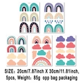 5Pcs set of bohemian rainbow cloud wall decals with soft pastel colors and geometric patterns - Anthropomorphic Clouds Rainbow (UV5T8099T_T) / 20*30cm*5 Sheets