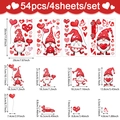 Pack de 54 pegatinas de ventana de San Valentín con gnomos y corazones rojos decorativos - 20x30cm*4 Hojas / Rojo y Blanco