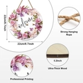 Spring flower bee round wooden welcome sign with rope hanging for home decor - Floral Bee Style (Y25Y50089_O)