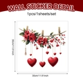 Detailansicht 30cm Herz Kranz Fensteraufkleber mit roten Blumen und Holzklammern - Rote Rose Herz Stil 2 (CT24Y11113S_T) / 30*30cm