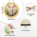 Detail showing 22cm round Easter bunny wooden sign thickness and strong hanging rope - Yellow Polka Dot Border Easter Bunny (Y25Y50167_O) / 22x22x0.5cm